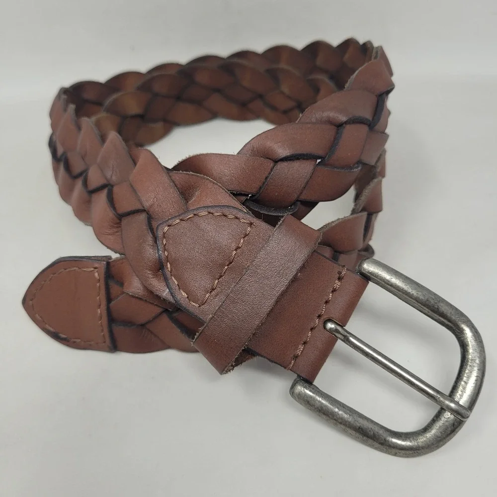 Brown Leather Belt Mens 36 Braided Woven Casual Utility Rugged Rustic Artisan